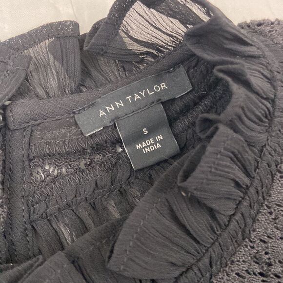 Ann Taylor Black Peasant High Neck Blouse size Small - Picture 2 of 12